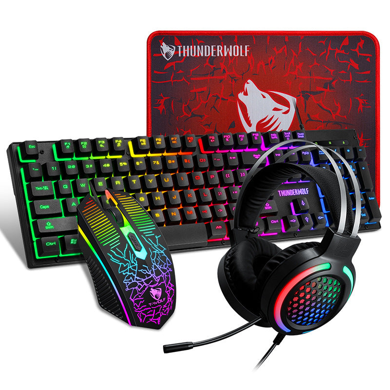Rgb Backlit Gaming Keyboard, Mouse, Headset, Large Mouse Pad, 4-piece  Compatible Pc/notebook Wired Gaming Set